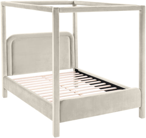 Indie Cream Velvet Upholstered King Bed, 1 Piece