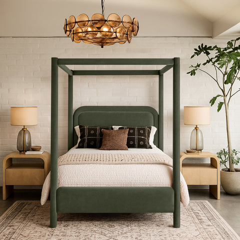 Indie Green Velvet Upholstered Full Bed, 1 Piece