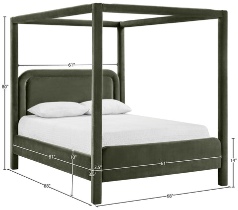 Indie Green Velvet Upholstered Queen Bed, 1 Piece