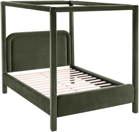 Indie Green Velvet Upholstered Queen Bed, 1 Piece
