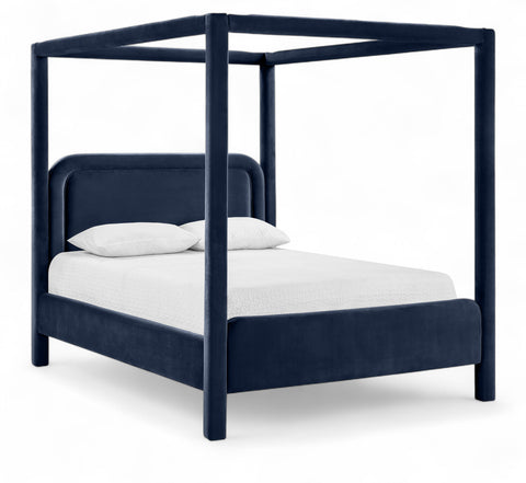 Indie Navy Velvet Upholstered Full Bed, 1 Piece