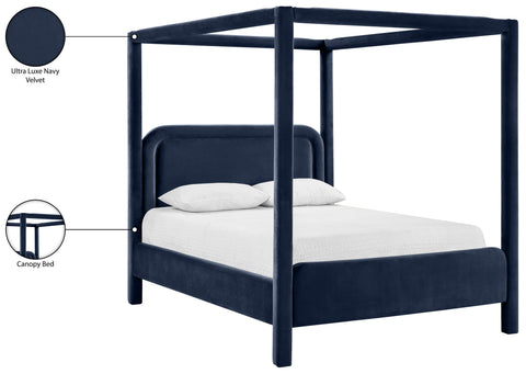 Indie Navy Velvet Upholstered King Bed, 1 Piece