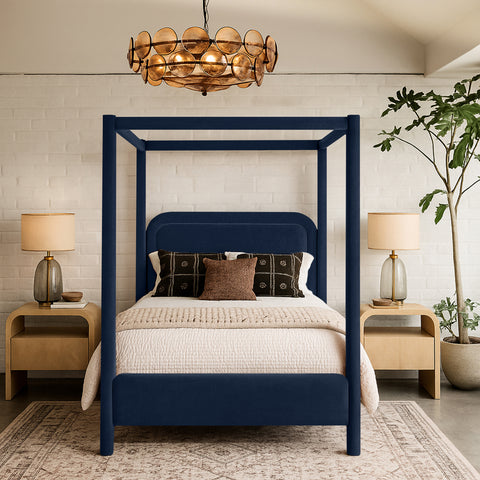 Indie Navy Velvet Upholstered King Bed, 1 Piece