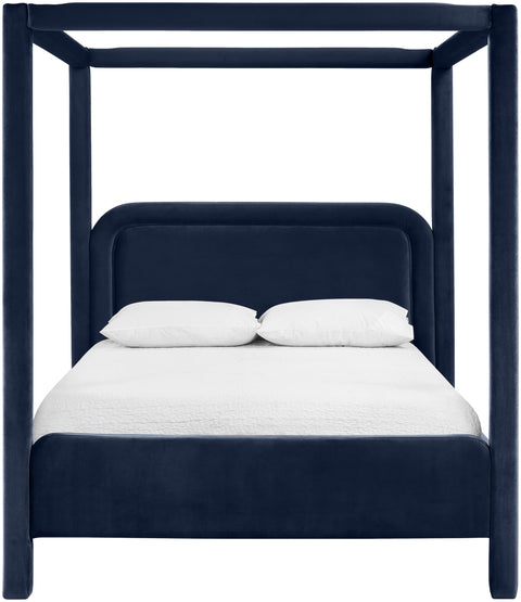 Indie Navy Velvet Upholstered King Bed, 1 Piece