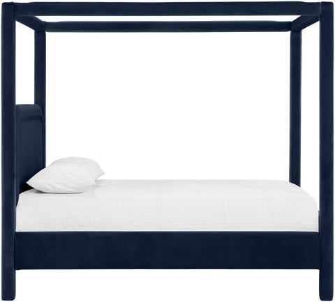 Indie Navy Velvet Upholstered King Bed, 1 Piece