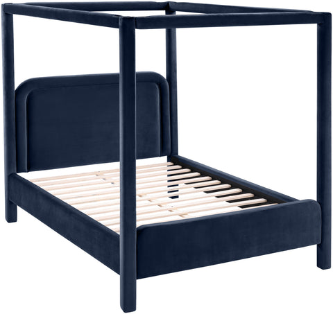 Indie Navy Velvet Upholstered King Bed, 1 Piece