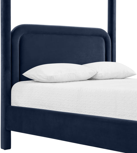Indie Navy Velvet Upholstered King Bed, 1 Piece