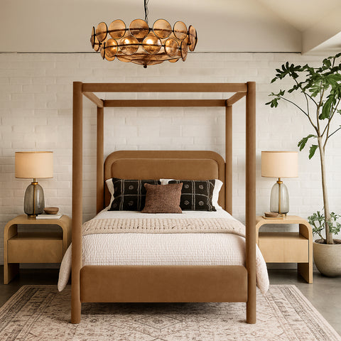 Indie Saddle Velvet Upholstered King Bed, 1 Piece