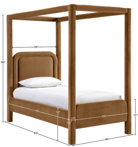 Indie Saddle Velvet Upholstered Twin Bed, 1 Piece