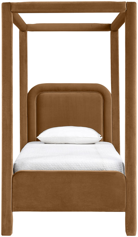 Indie Saddle Velvet Upholstered Twin Bed, 1 Piece