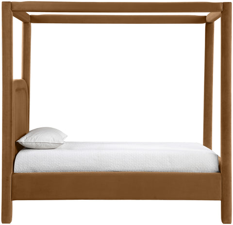 Indie Saddle Velvet Upholstered Twin Bed, 1 Piece