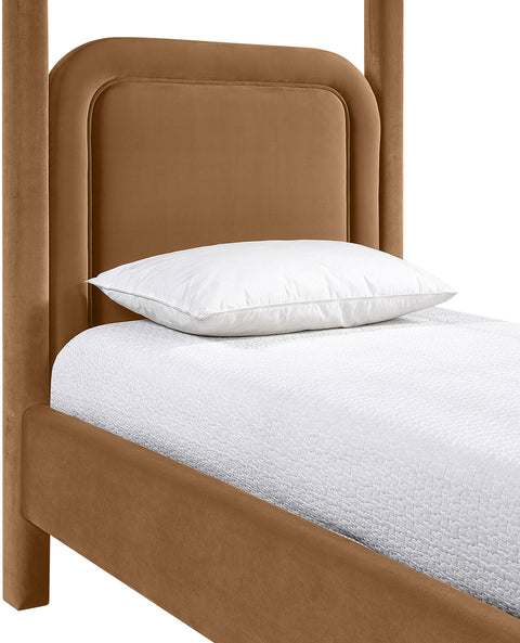 Indie Saddle Velvet Upholstered Twin Bed, 1 Piece