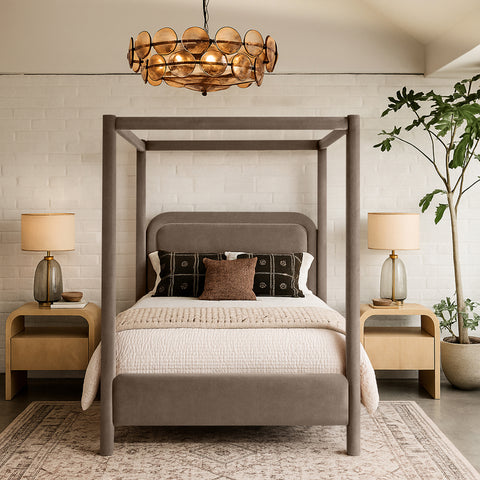 Indie Taupe Velvet Upholstered Full Bed, 1 Piece