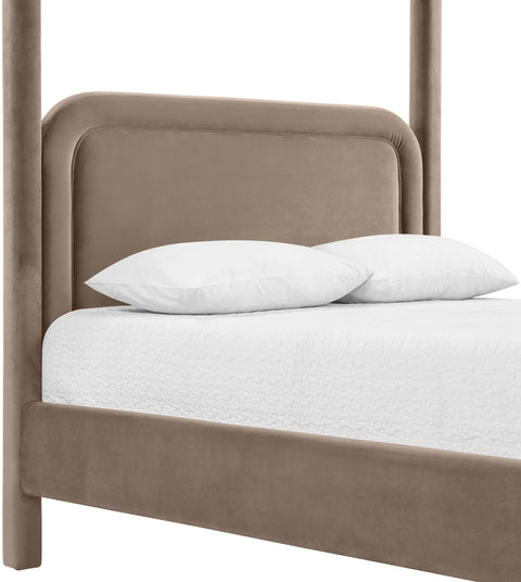 Indie Taupe Velvet Upholstered Full Bed, 1 Piece
