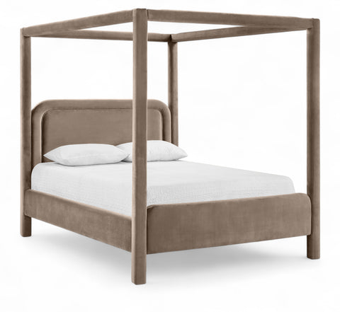 Indie Taupe Velvet Upholstered King Bed, 1 Piece