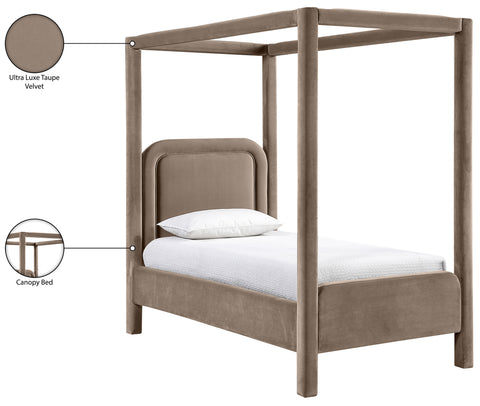 Indie Taupe Velvet Upholstered Twin Bed, 1 Piece