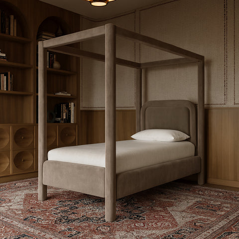 Indie Taupe Velvet Upholstered Twin Bed, 1 Piece