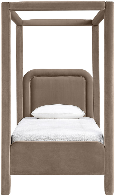 Indie Taupe Velvet Upholstered Twin Bed, 1 Piece