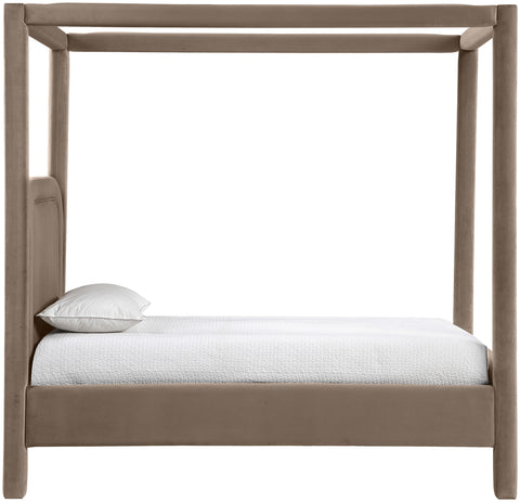 Indie Taupe Velvet Upholstered Twin Bed, 1 Piece