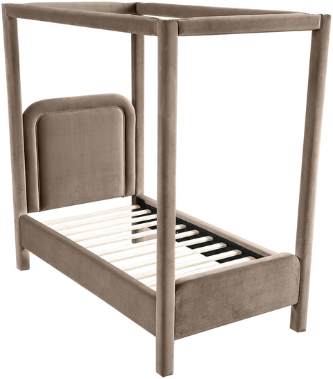 Indie Taupe Velvet Upholstered Twin Bed, 1 Piece