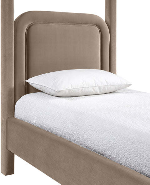 Indie Taupe Velvet Upholstered Twin Bed, 1 Piece
