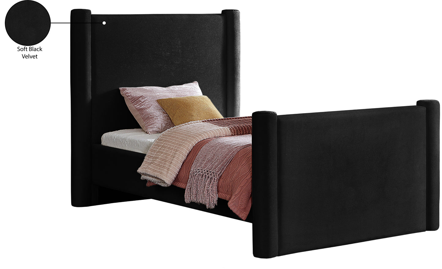 deco black velvet twin bed t