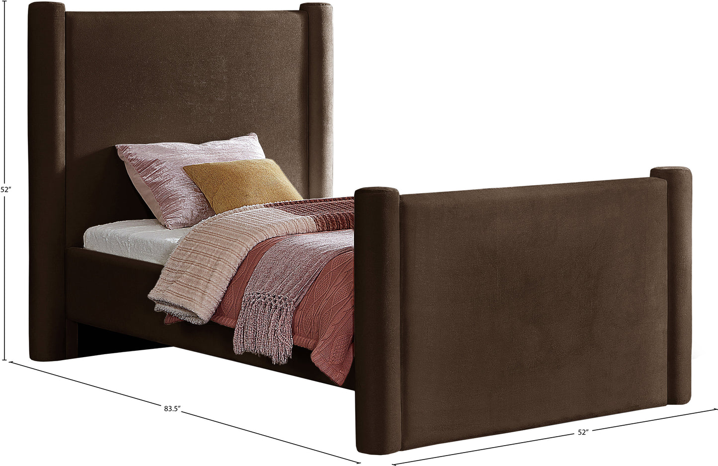 deco brown velvet twin bed t