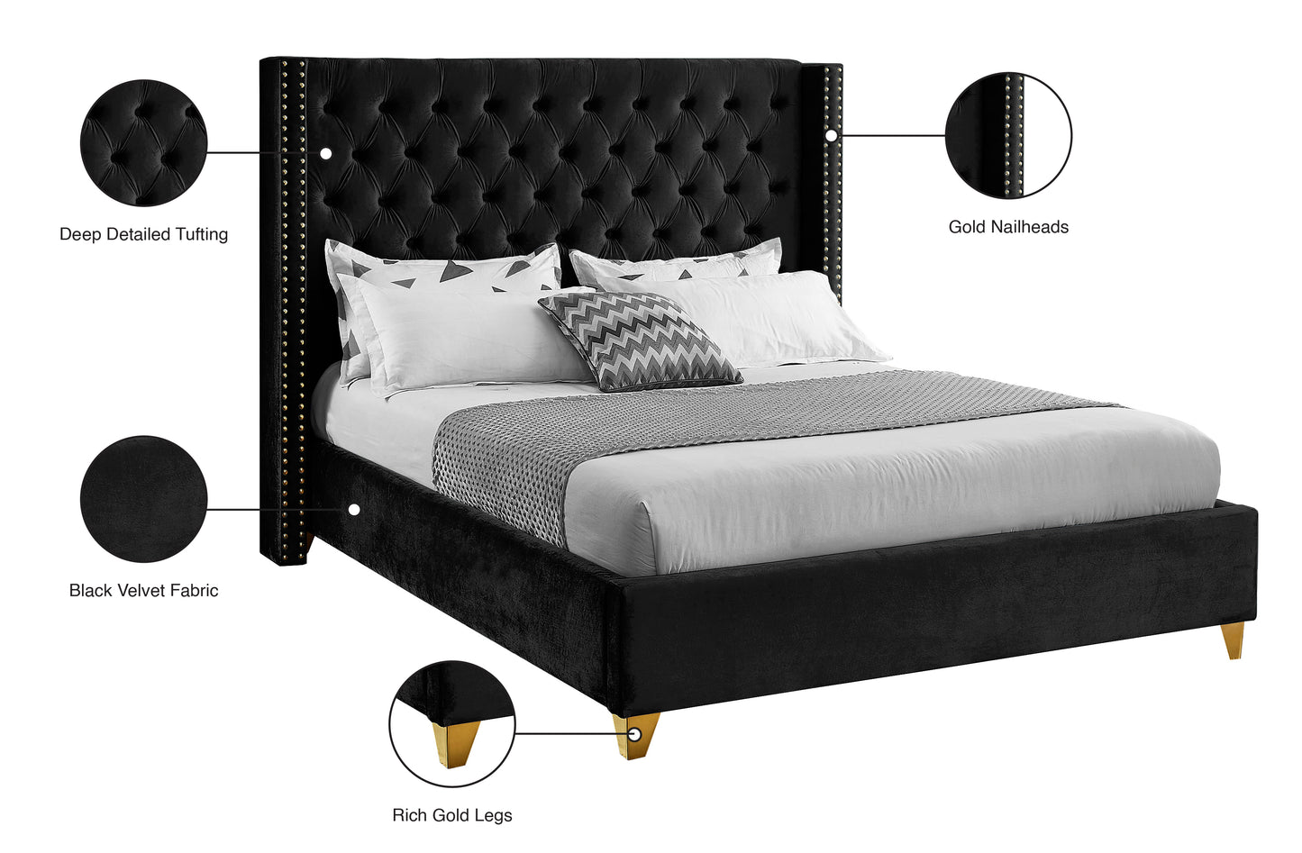 pierre black velvet full bed f