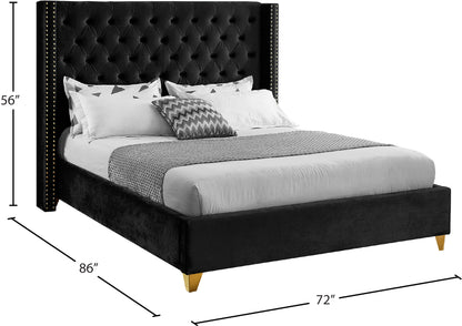 Pierre Black Velvet Queen Bed Q