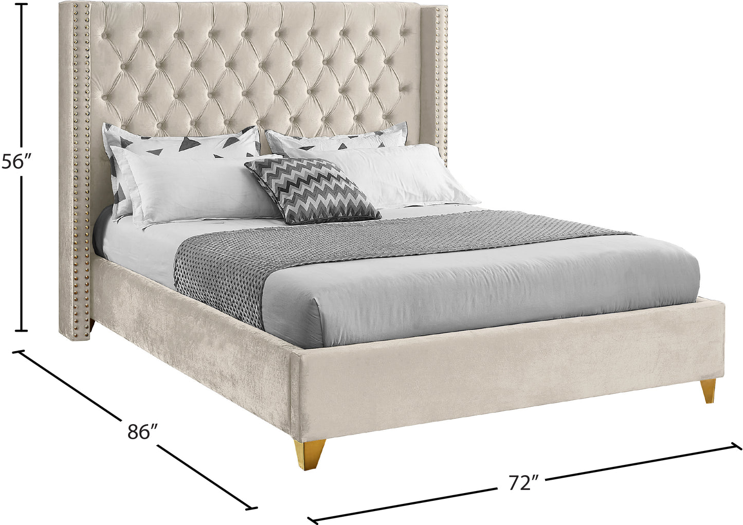 pierre cream velvet queen bed q