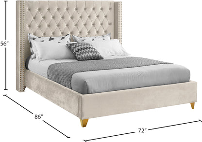 Pierre Cream Velvet Queen Bed Q