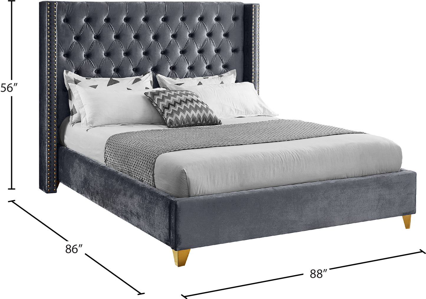 pierre grey velvet king bed k