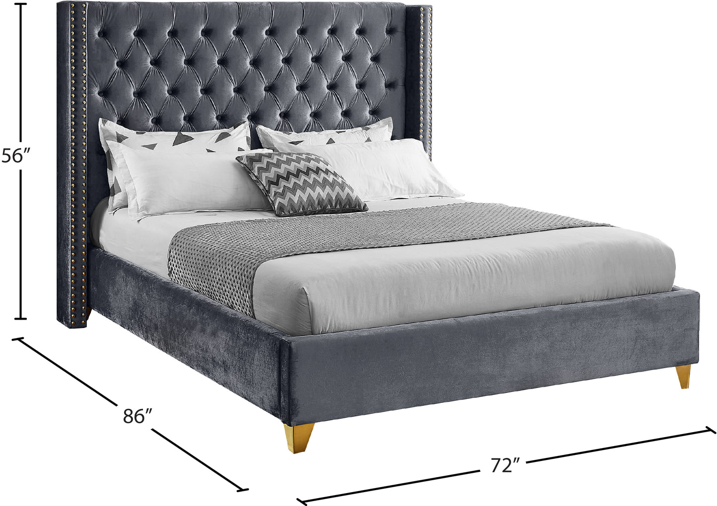 pierre grey velvet queen bed q