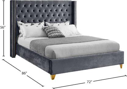 Pierre Grey Velvet Queen Bed Q