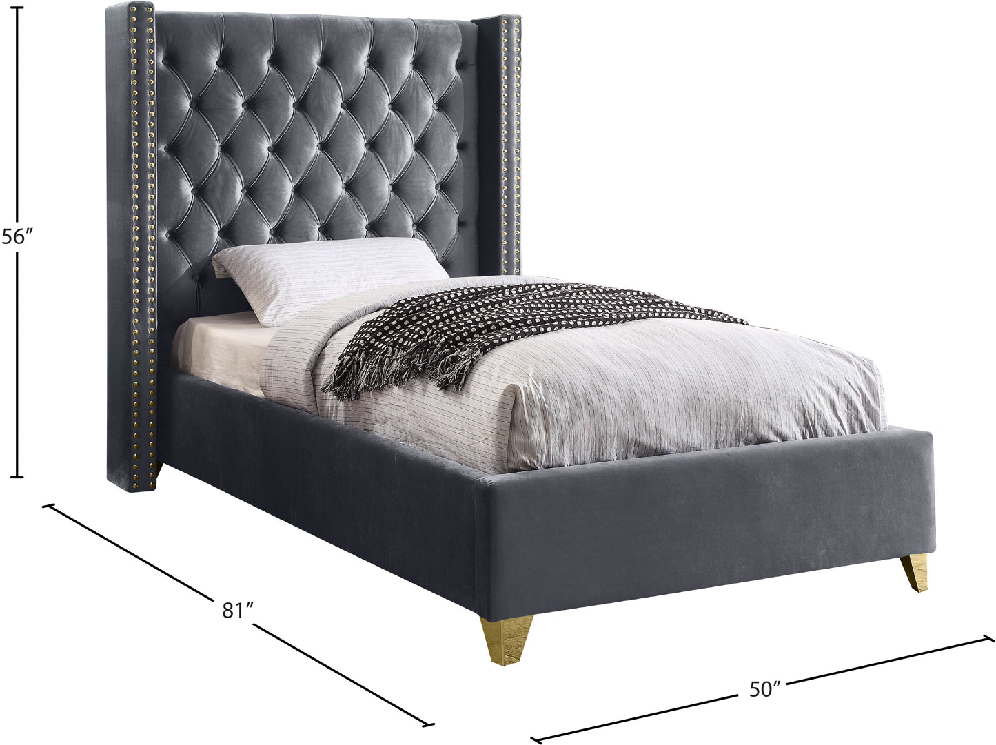 pierre grey velvet twin bed t