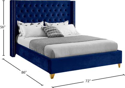 Pierre Navy Velvet Queen Bed Q