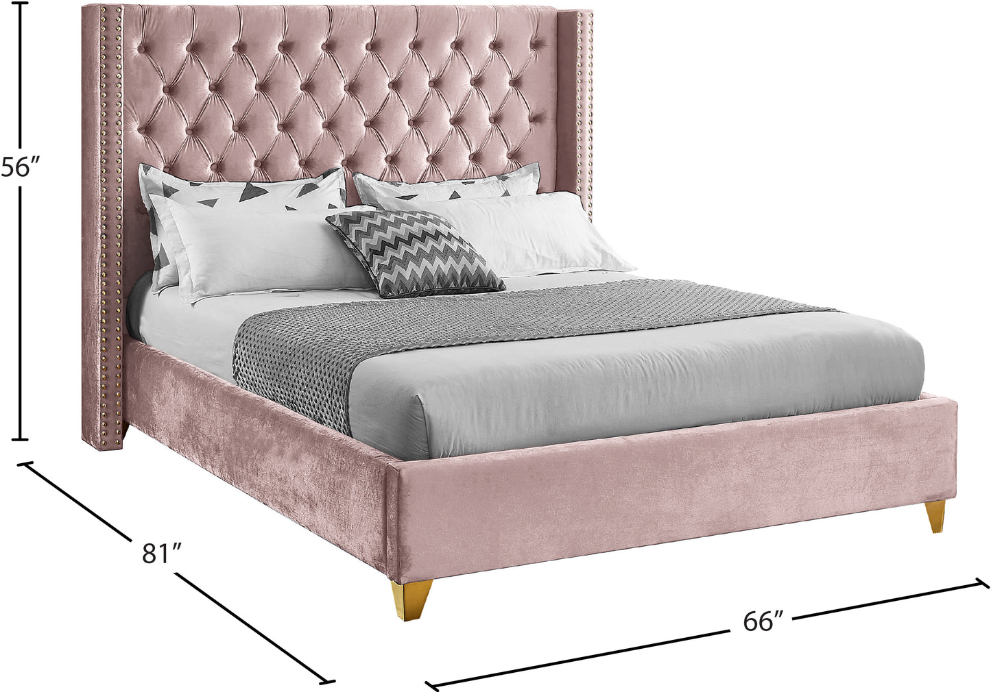 pierre pink velvet full bed f