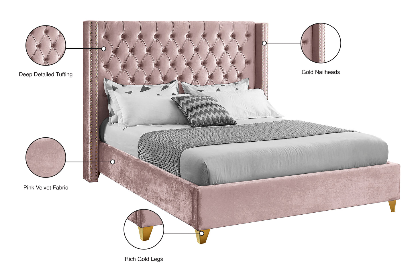 pierre pink velvet full bed f