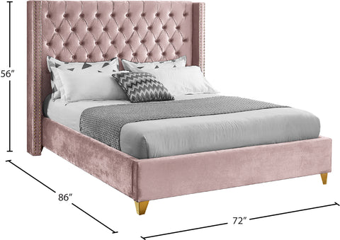 Pierre Pink Velvet Queen Bed Q