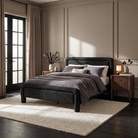 Bellamy Black Fabric With Interwoven Chenille Upholstered King Bed, 1 Piece
