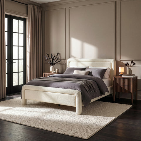 Bellamy Cream Fabric With Interwoven Chenille Upholstered King Bed, 1 Piece