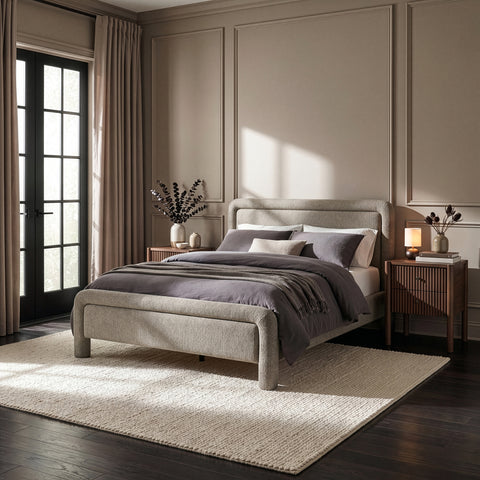 Bellamy Taupe Fabric With Interwoven Chenille Upholstered King Bed, 1 Piece