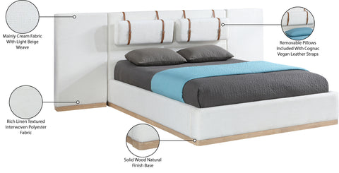 Indie Cream Linen Textured Fabric Upholstered Full Bed, 1 Piece (Style 2)