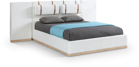 Indie Cream Linen Textured Fabric Upholstered Full Bed, 1 Piece (Style 2)