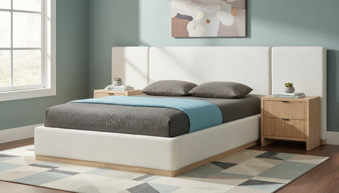 Indie Cream Linen Textured Fabric Upholstered Full Bed, 1 Piece (Style 2)