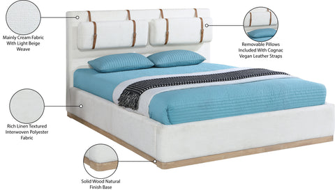 Indie Cream Linen Textured Fabric Upholstered Full Bed, 1 Piece (Style 3)