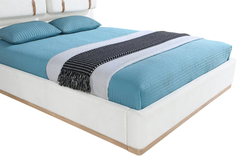 Indie Cream Linen Textured Fabric Upholstered Full Bed, 1 Piece (Style 3)