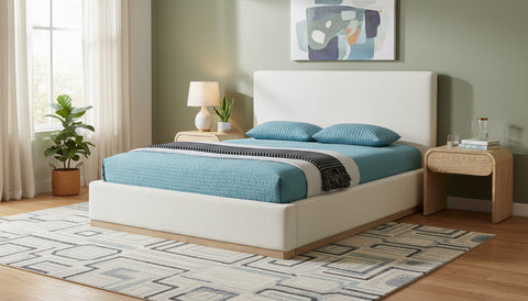 Indie Cream Linen Textured Fabric Upholstered Full Bed, 1 Piece (Style 3)