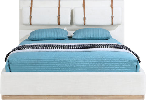 Indie Cream Linen Textured Fabric Upholstered Full Bed, 1 Piece (Style 3)