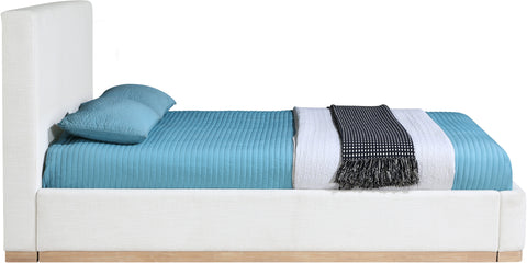 Indie Cream Linen Textured Fabric Upholstered Full Bed, 1 Piece (Style 3)
